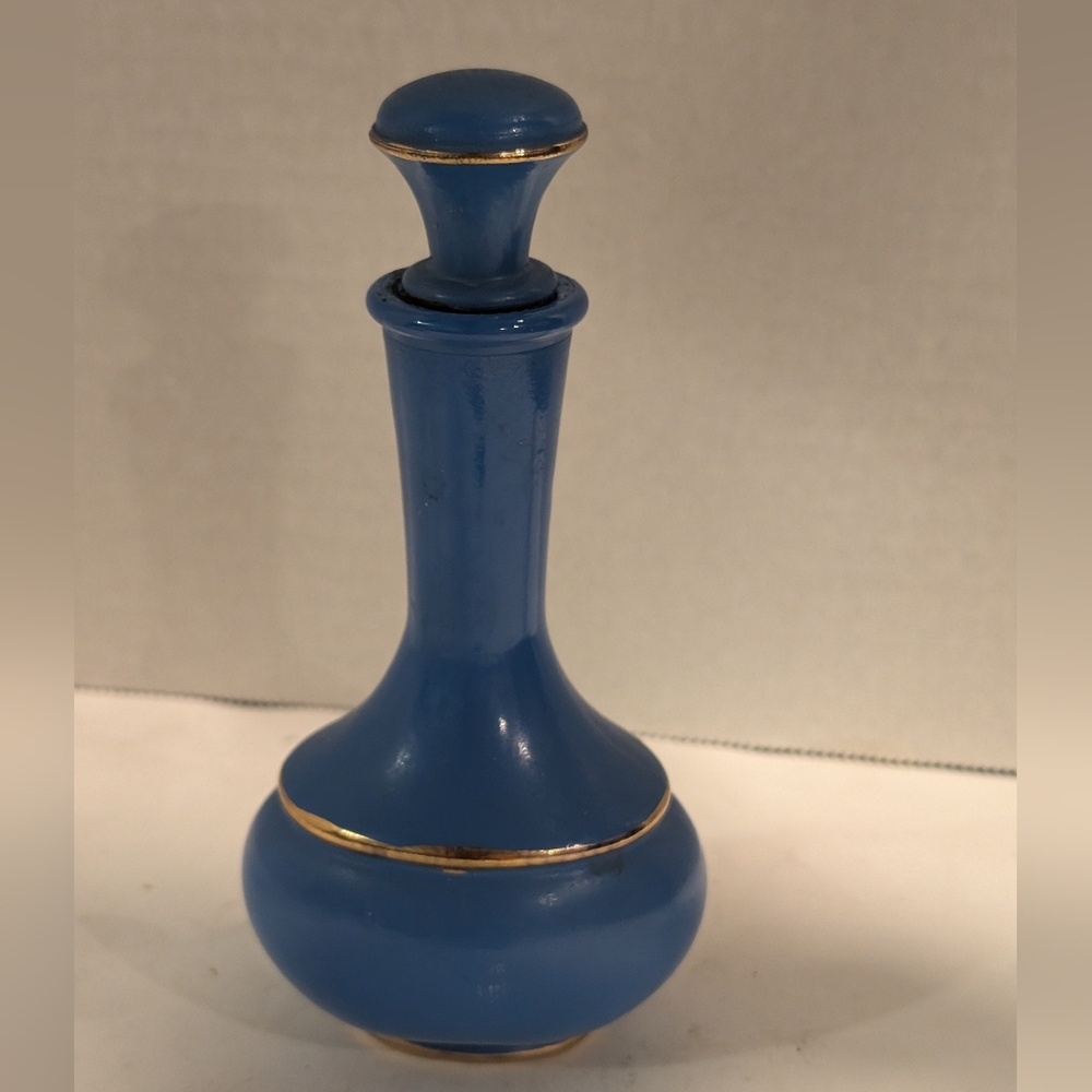 Royal Vase Genie Bottle Avon. Elegant Blue Vase with Gold Accents.
